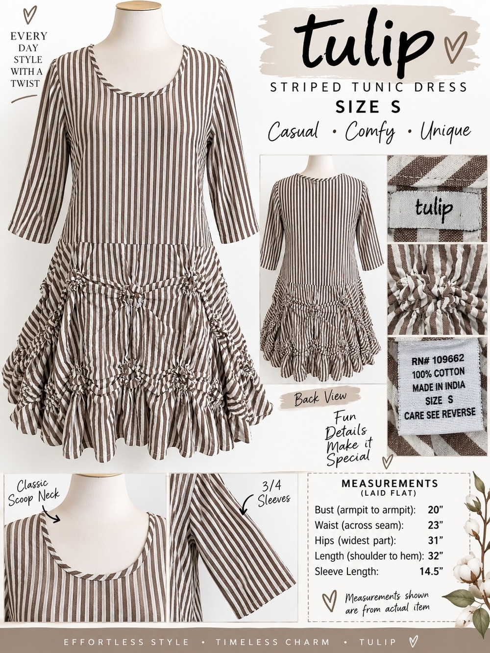 Tulip Striped Tiered Tunic Dress | Size S